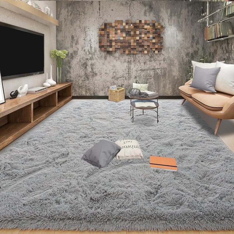 Tepook Super Soft Fluffy Rugs for Living Room, Area Rugs 8x10 for Bedroom, Modern Shaggy Rug Fuzzy Carpets for Kids, Plush Indoor Nursery Home Decor Rug with Non-Slip Bottom, Grey - Image 1